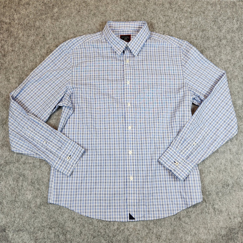 UNTUCKit Durif WF Button Down‎ Shirt Men L Blue Gingham Wrinkle Free Casual - Picture 2 of 11